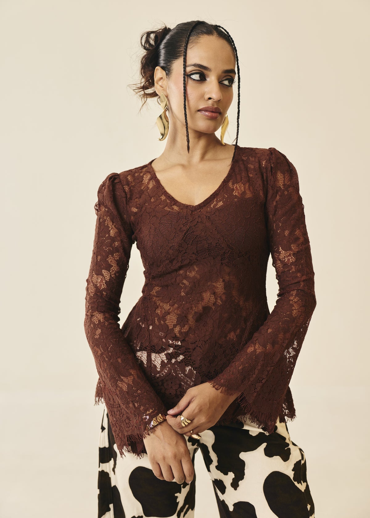 Sienna Cocoa Lace Long Sleeve Top