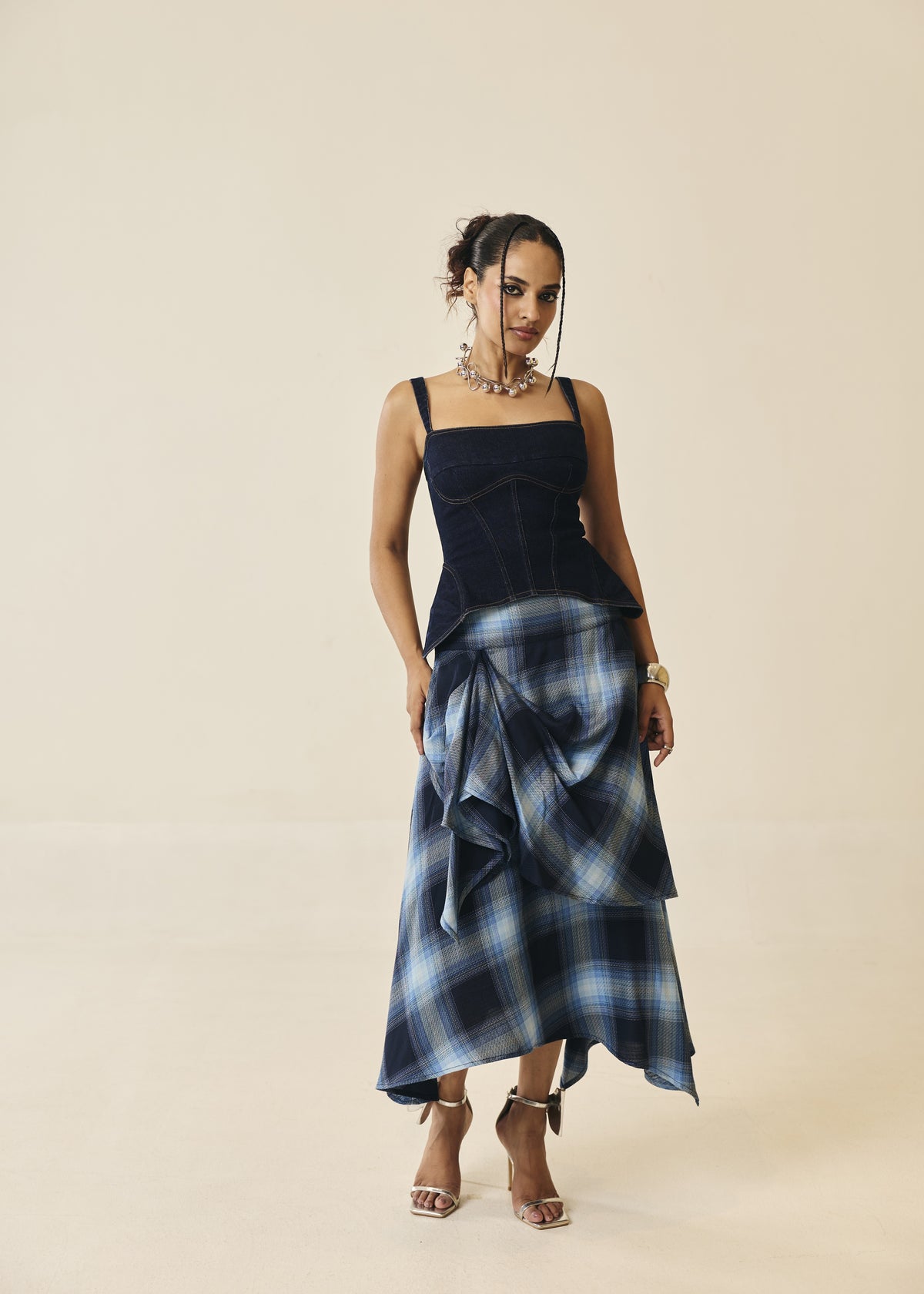 Corsetta Indigo Denim Bustier Structured Top