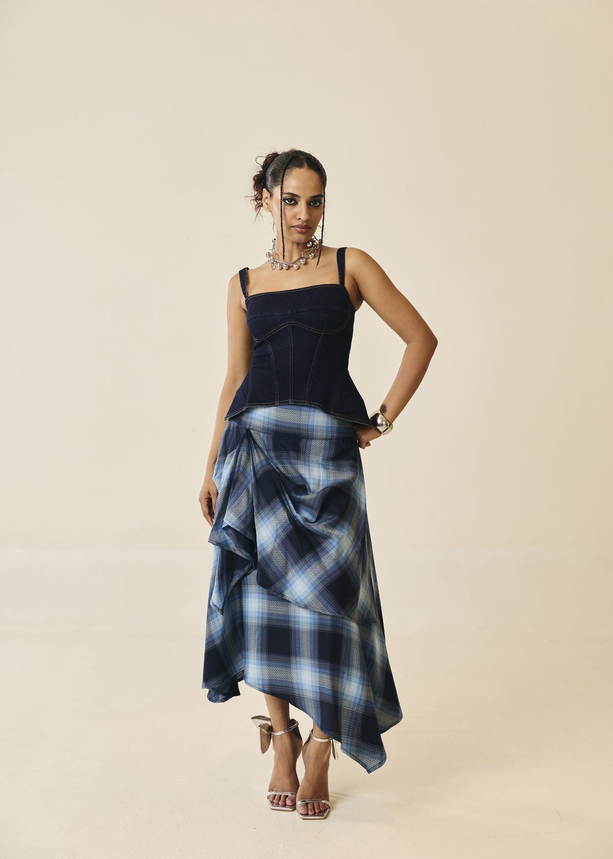 Corsetta Indigo Denim Bustier Structured Top