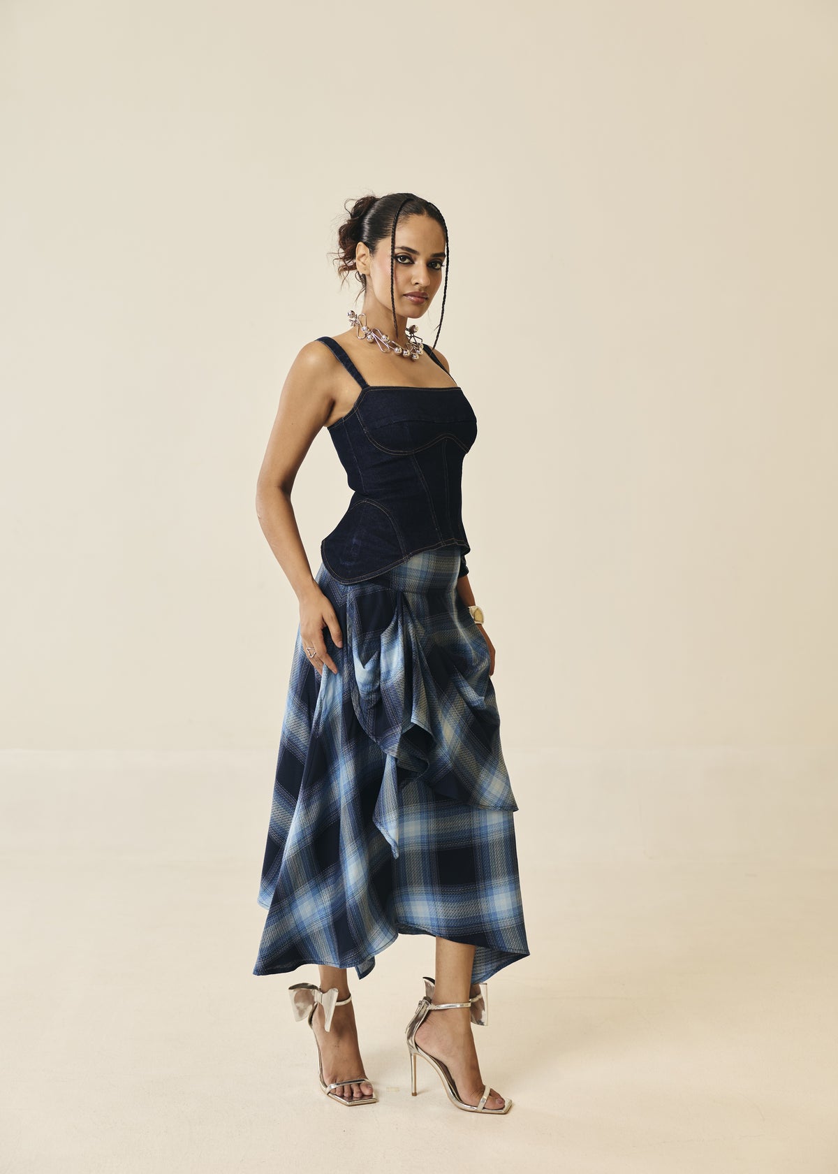 Corsetta Indigo Denim Bustier Structured Top