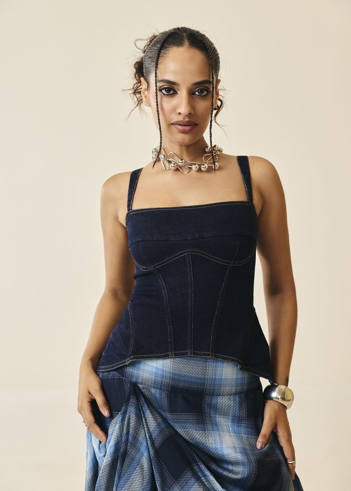 Corsetta Indigo Denim Bustier Structured Top