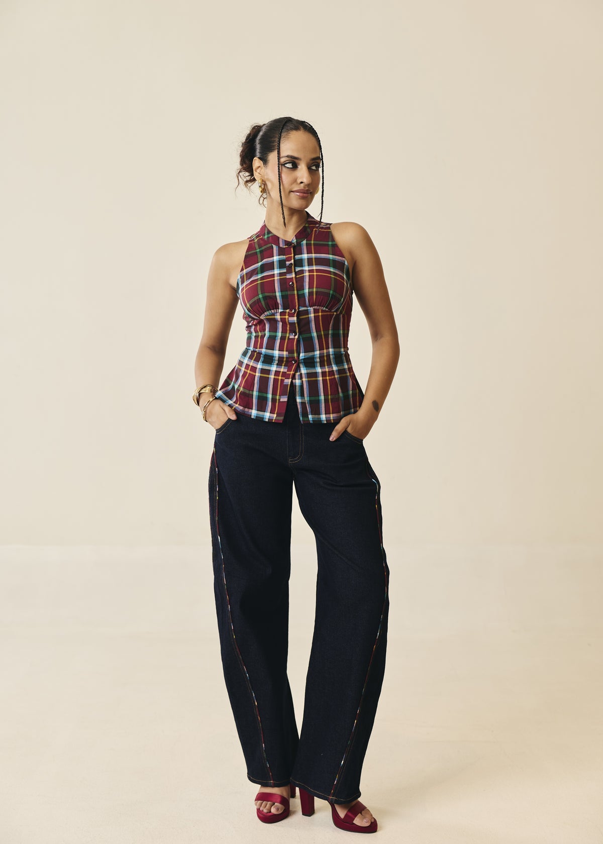Larkspur Madrad Check Corset Shirt