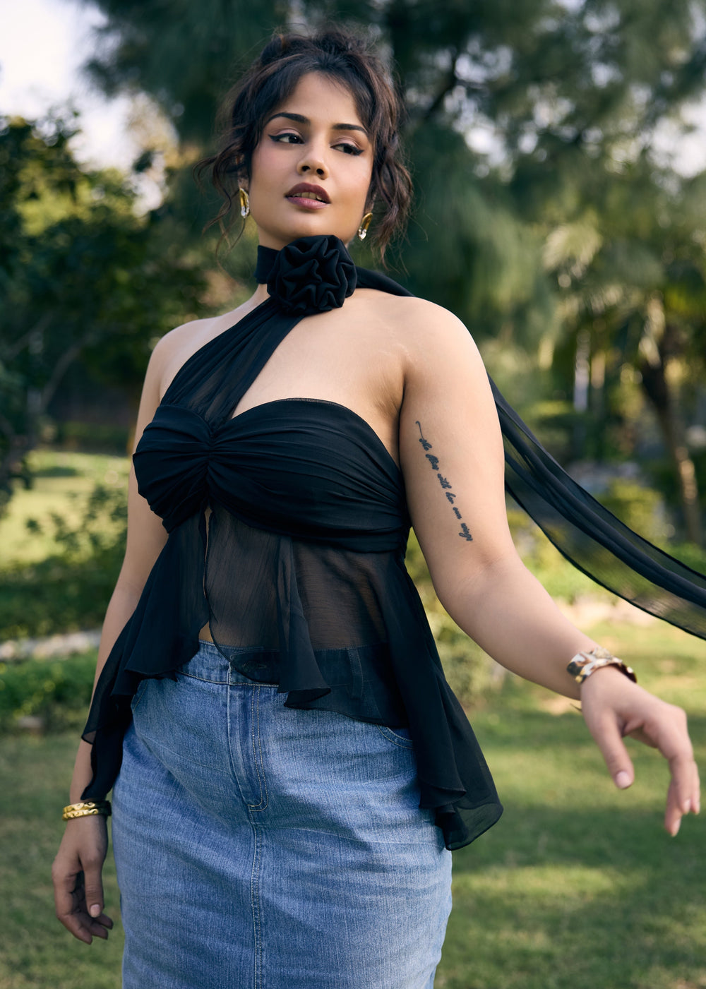 Deanne Black Asymmetrical Mesh Top