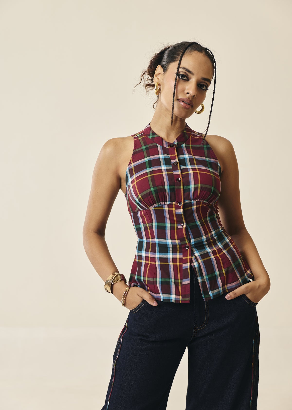 Larkspur Madrad Check Corset Shirt