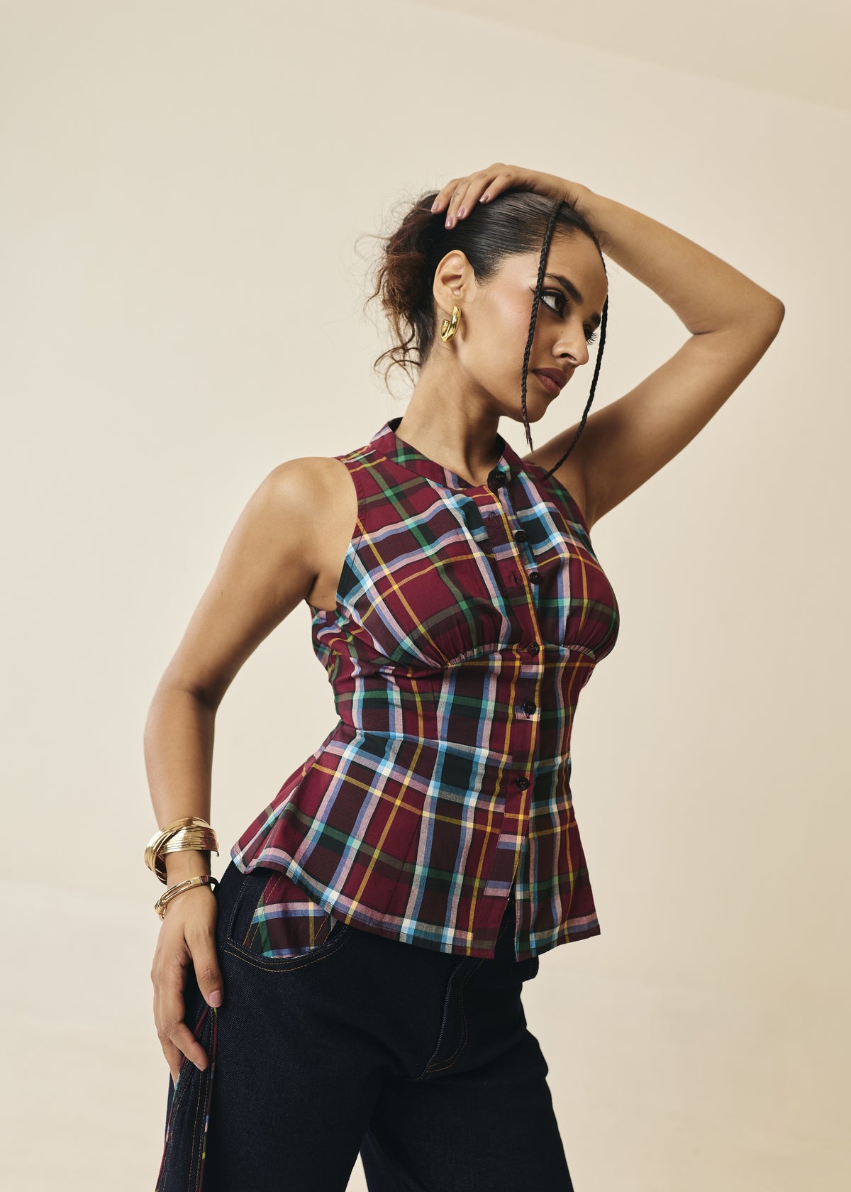 Larkspur Madrad Check Corset Shirt