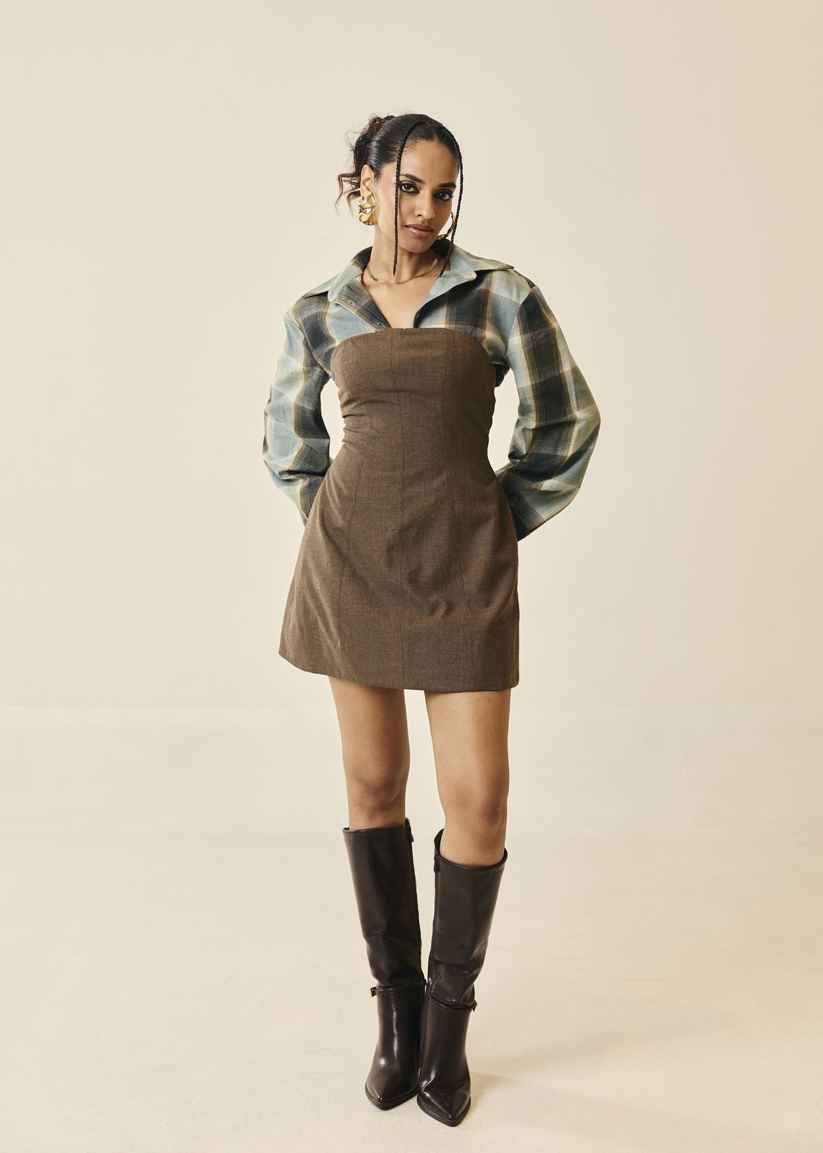 Hazel Brown Structured Mini Dress