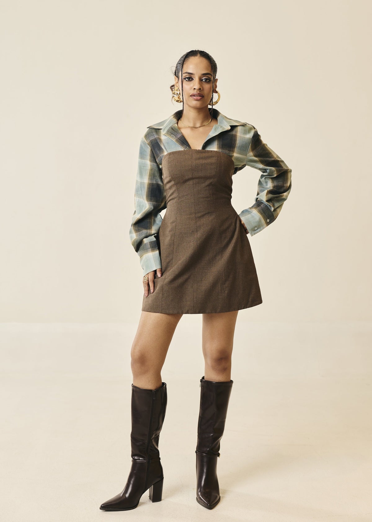 Hazel Brown Structured Mini Dress