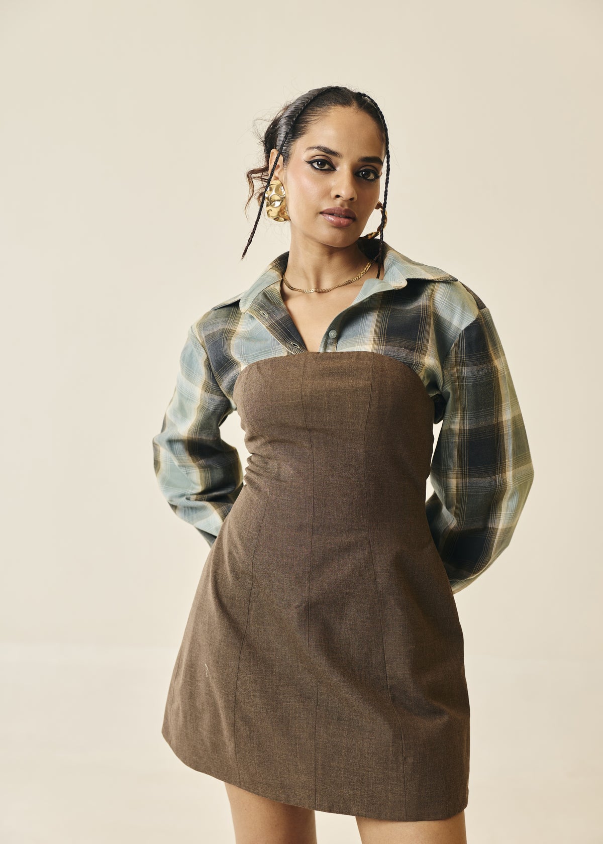 Hazel Brown Structured Mini Dress