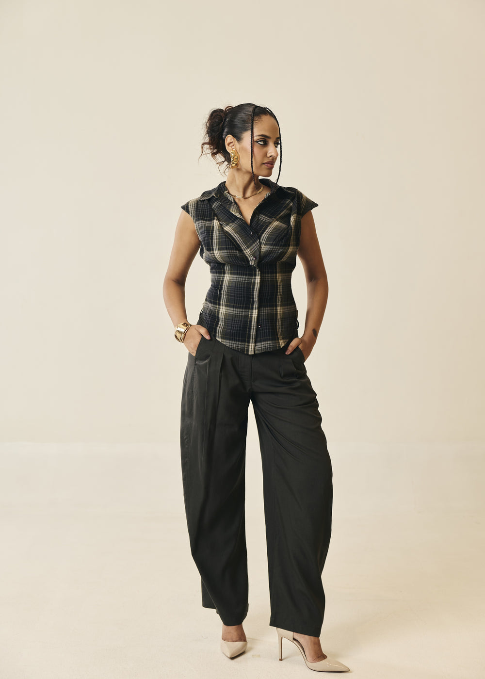 Sable Pleated Barrel Leg Trousers