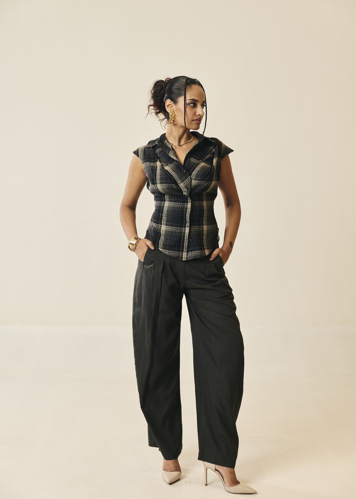 Maverick Moss Plaid Cropped Shirt