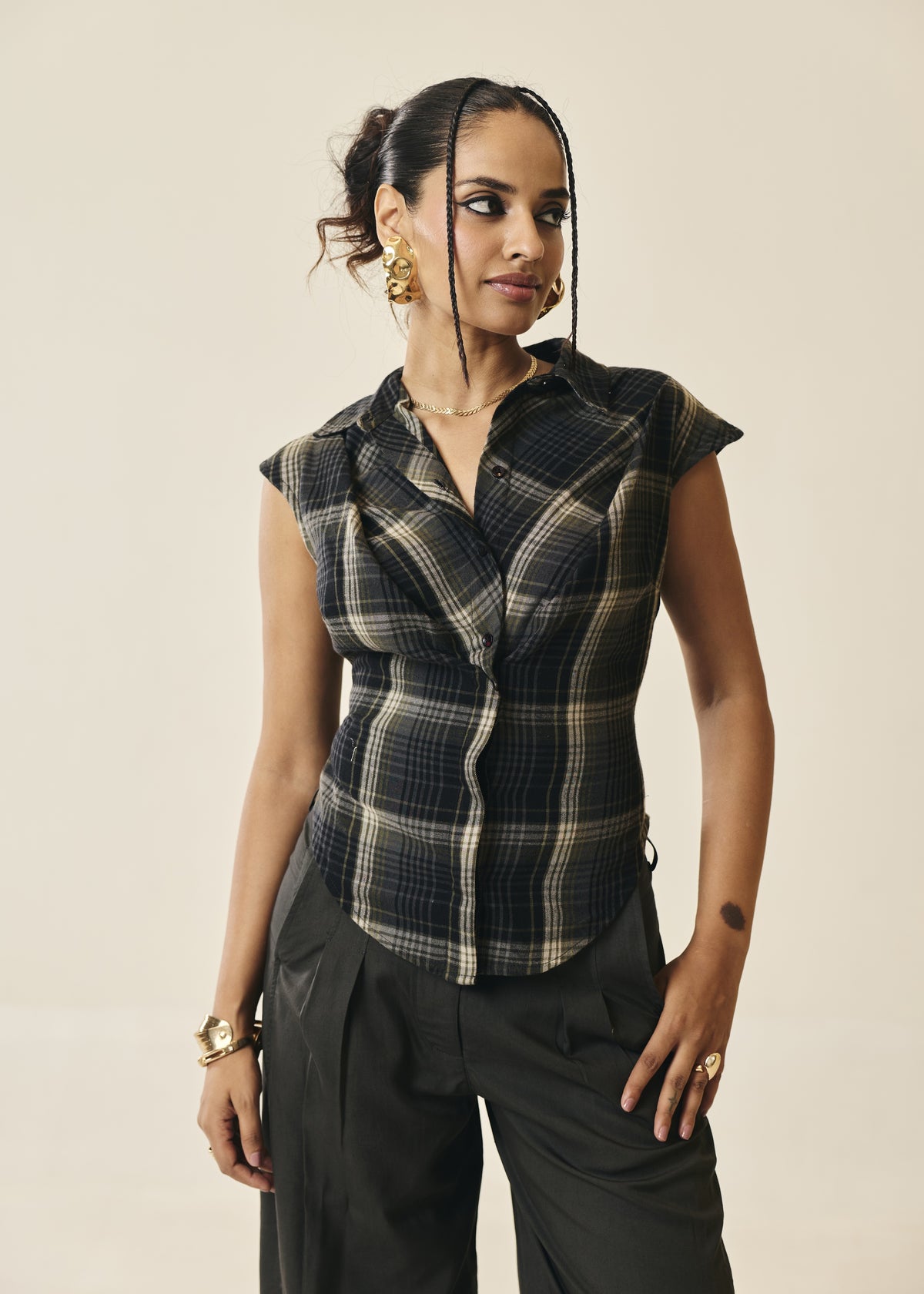Maverick Moss Plaid Cropped Shirt