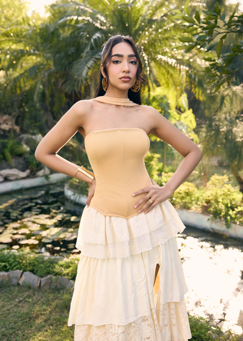 Reda Beige Reverse Halter Corset Top