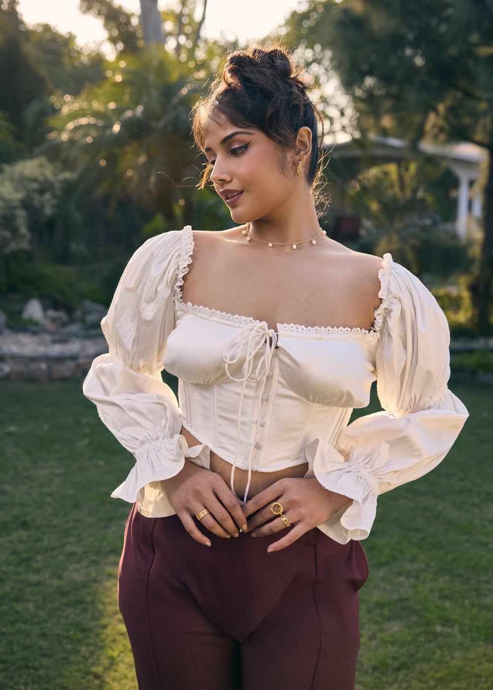 Myrtle White Puff Sleeves Corset Top