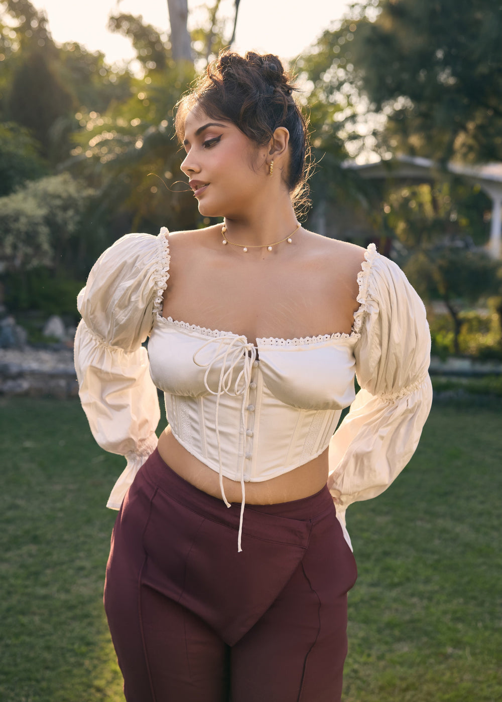 Myrtle White Puff Sleeves Corset Top
