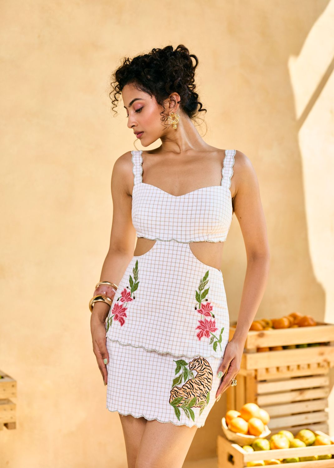 Bagh Check Embroidered Peplum Top