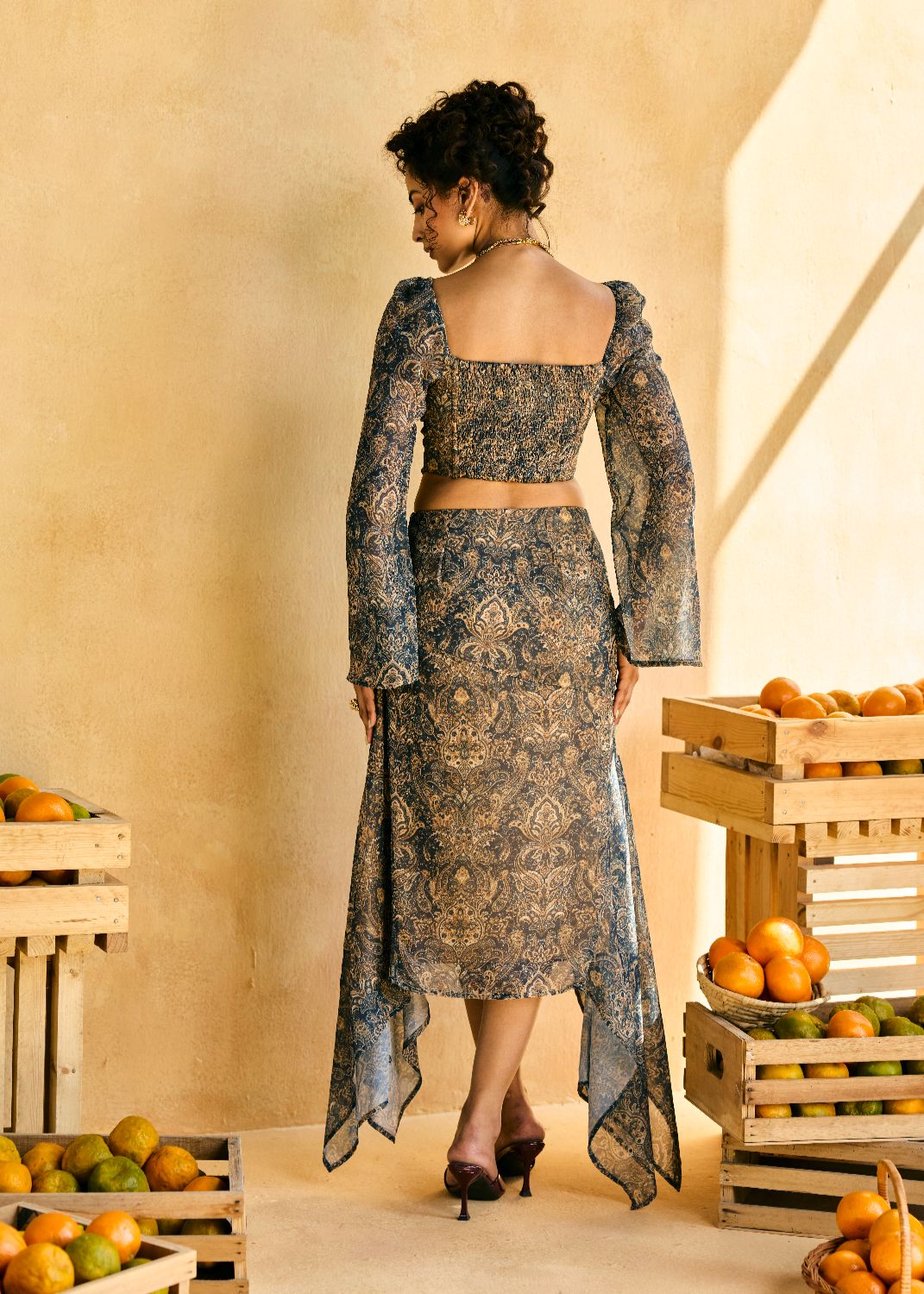 Mehfil Cascade Printed Asymmetric Skirt