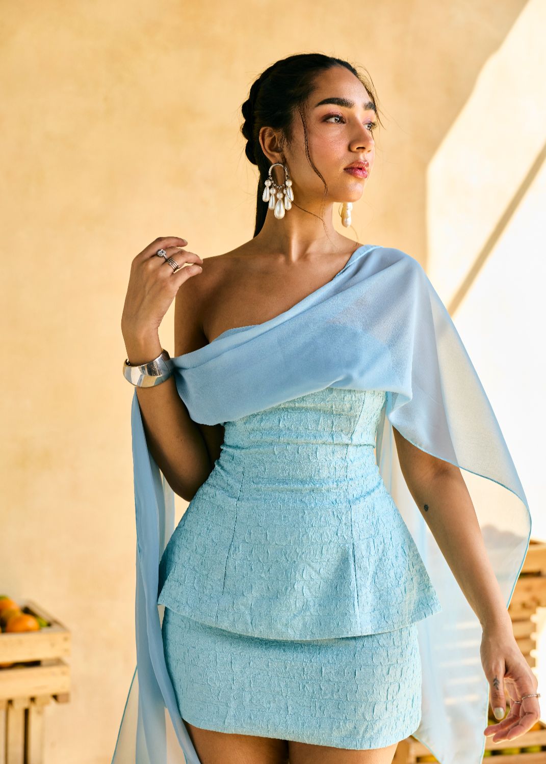 Elowen  Blue Sculpted Peplum Corset Top