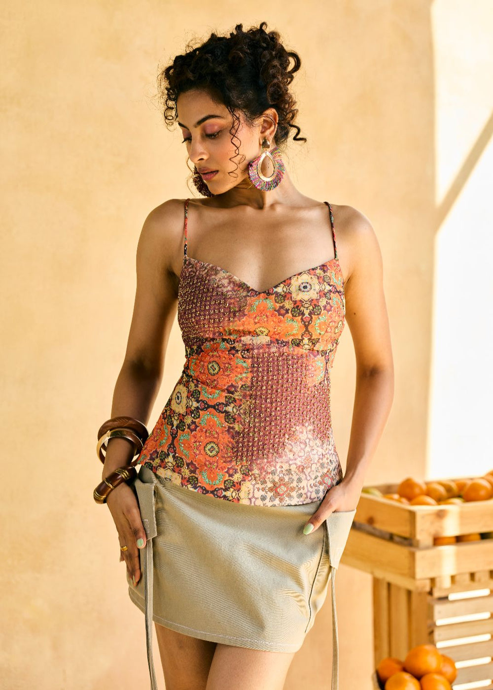 Rangrez Scarf Print Embellished Top