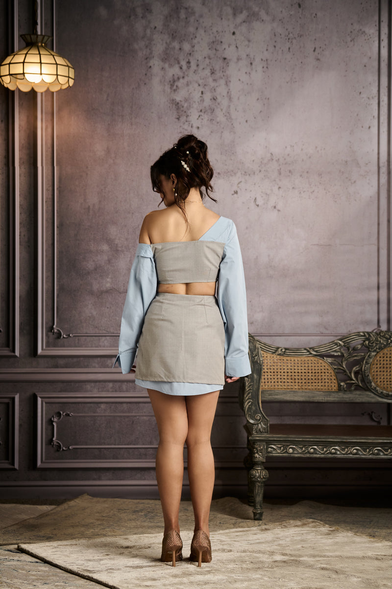 Fia Baby Blue and Grey One-Shoulder Top