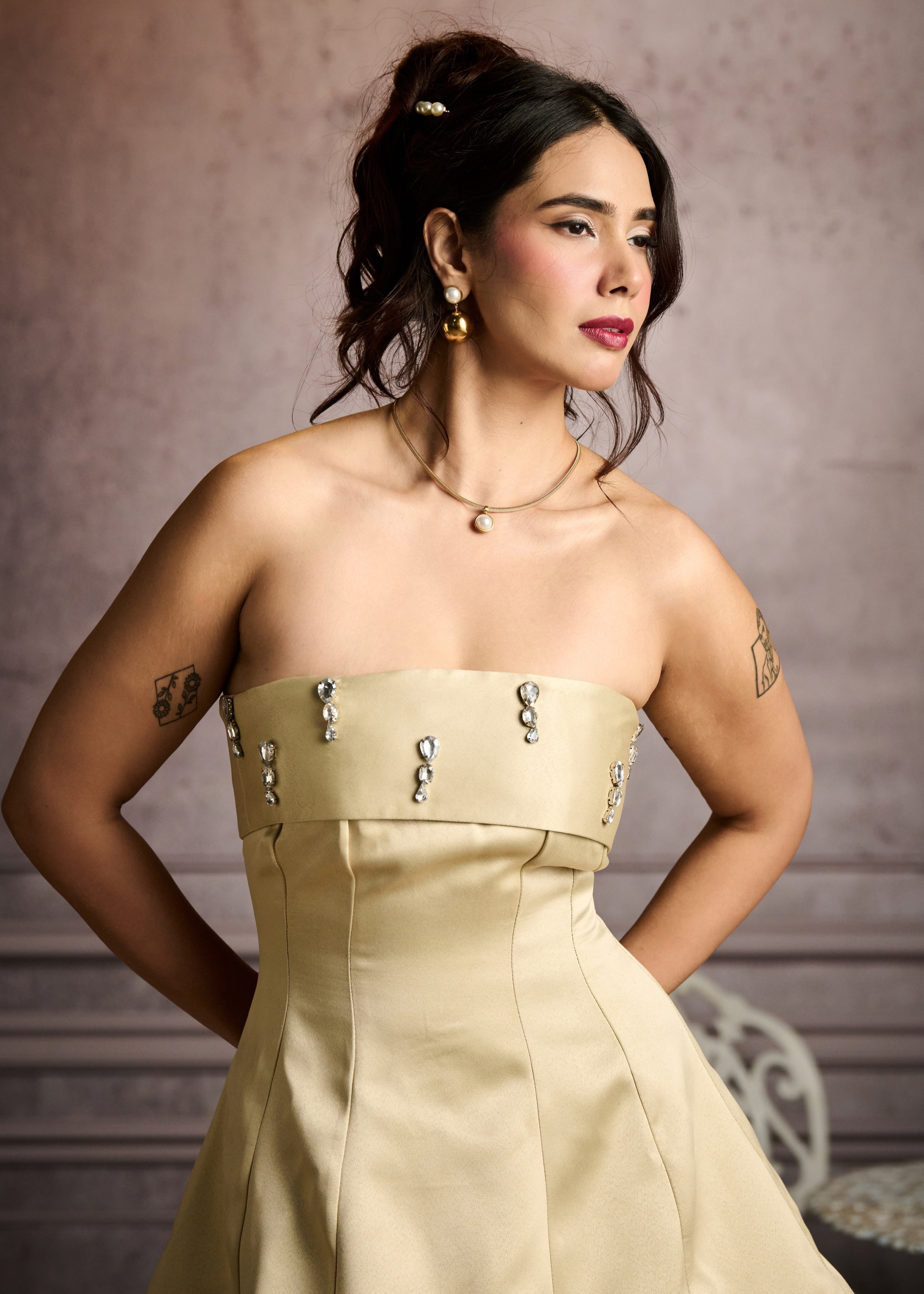 Colette Light Gold Crop Lace Shrug