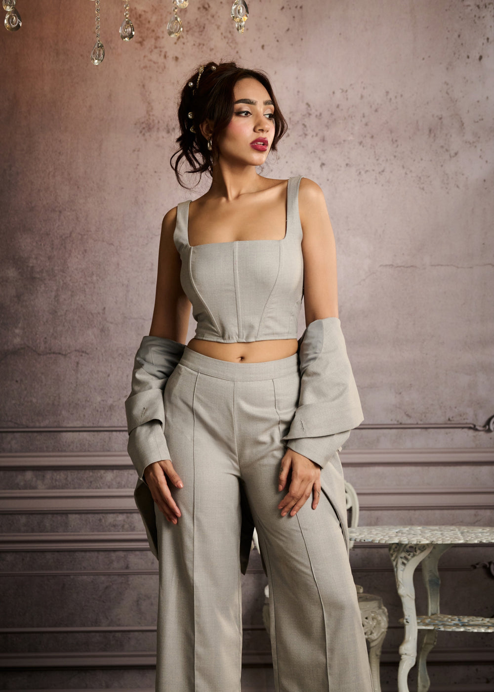 Electra Grey Plaid Tailored Corset Top