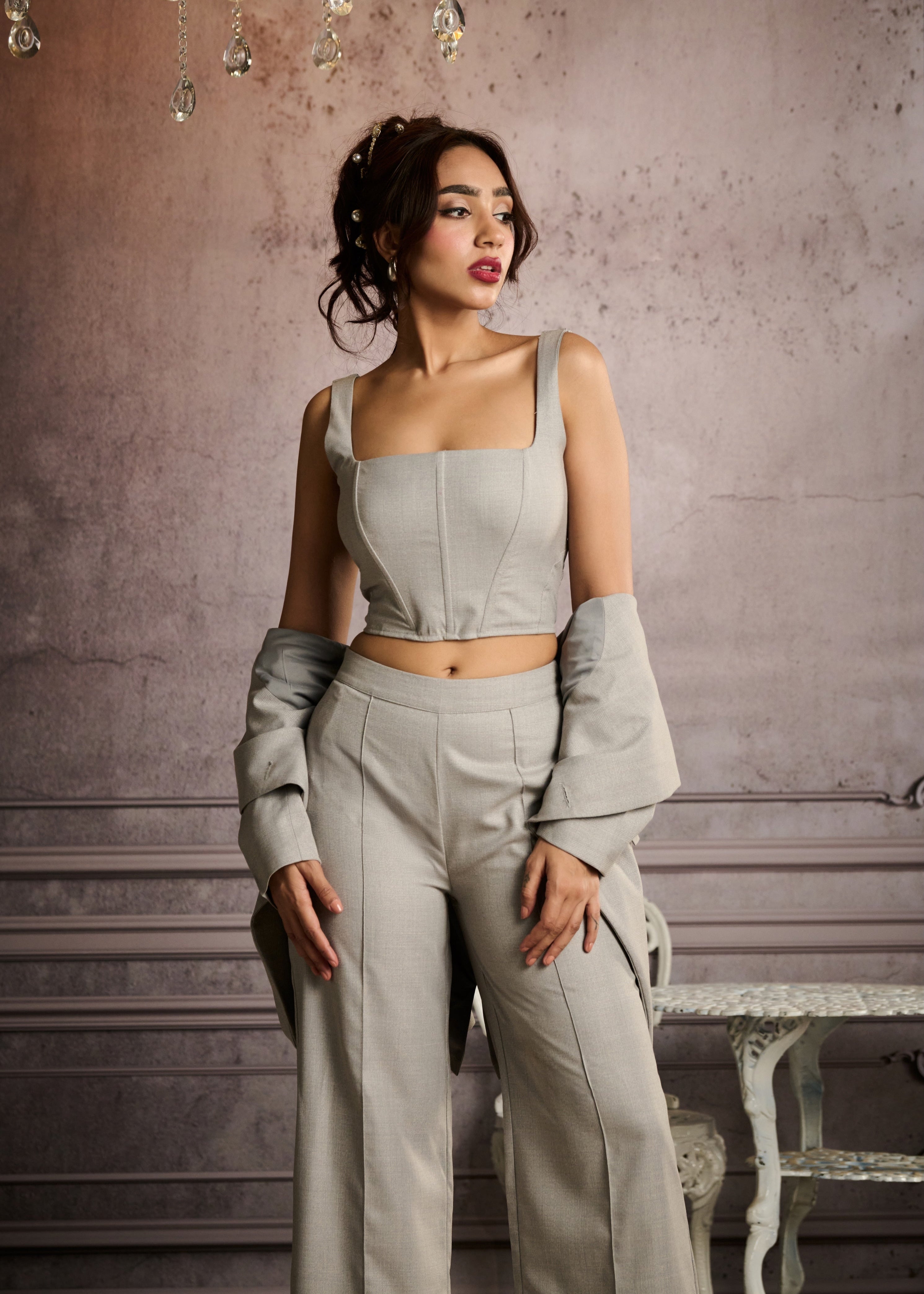 Electra Grey Plaid Tailored Corset Top
