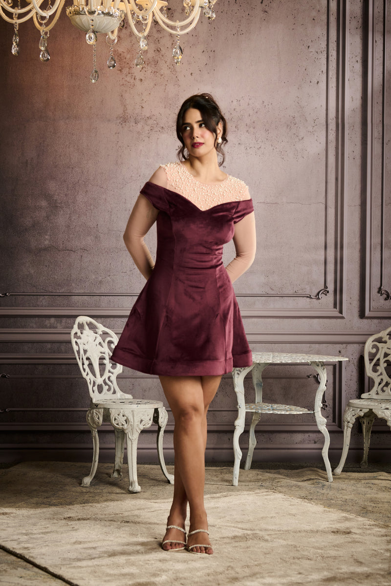 Verity Wine Velvet Mini Dress