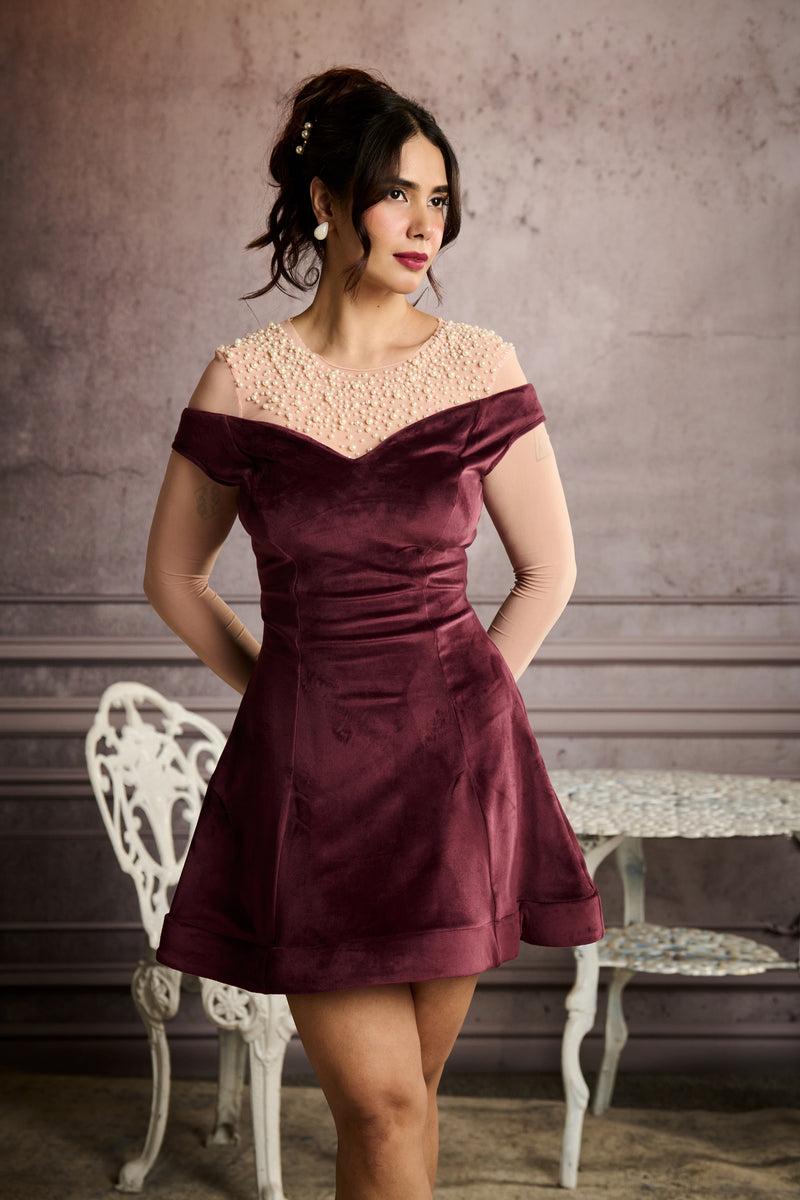 Verity Wine Velvet Mini Dress