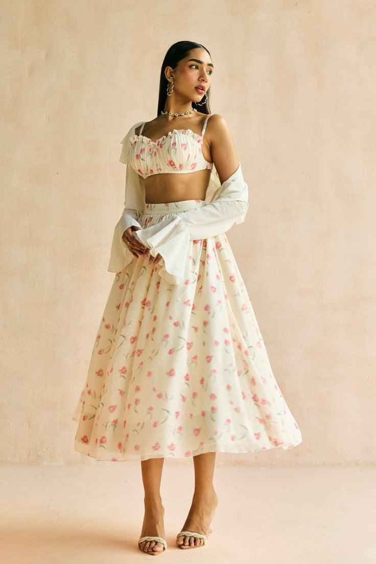 Elara Floral Butter Yellow Midi Skirt