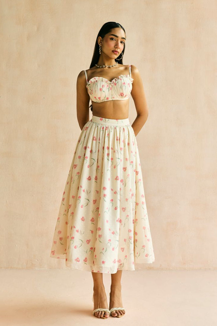 Elara Floral Butter Yellow Midi Skirt
