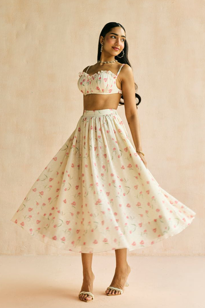 Elara Floral Butter Yellow Midi Skirt