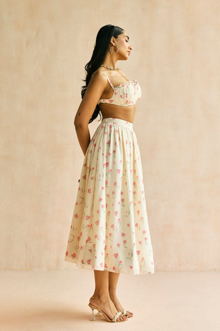 Elara Floral Butter Yellow Midi Skirt
