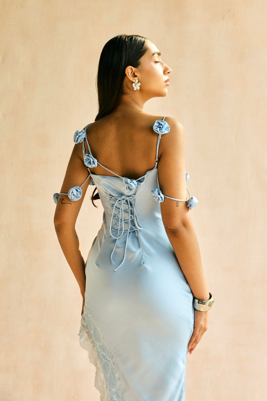 Orchid Blue Satin Asymmetric Dress