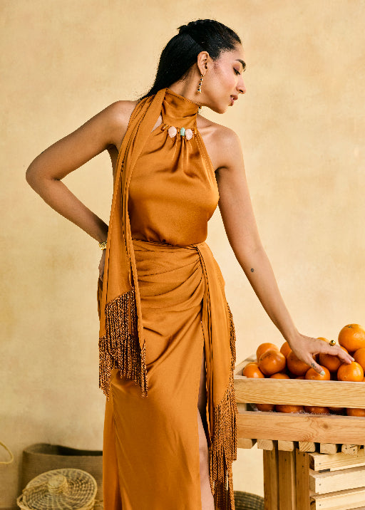 Kinnow Mustard Tassel Drape Skirt