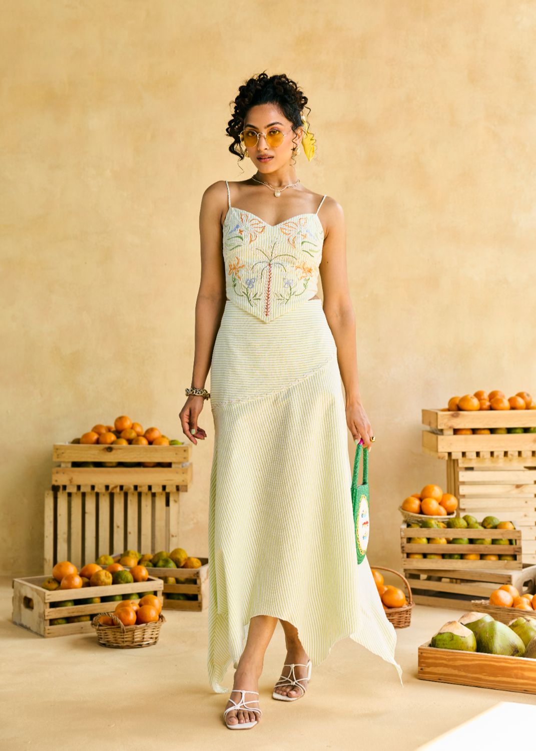 Palm Breeze Striped Midi Skirt