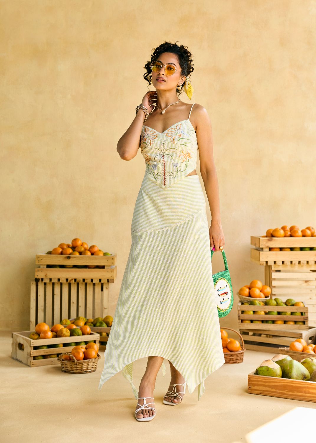 Palm Breeze Striped Midi Skirt