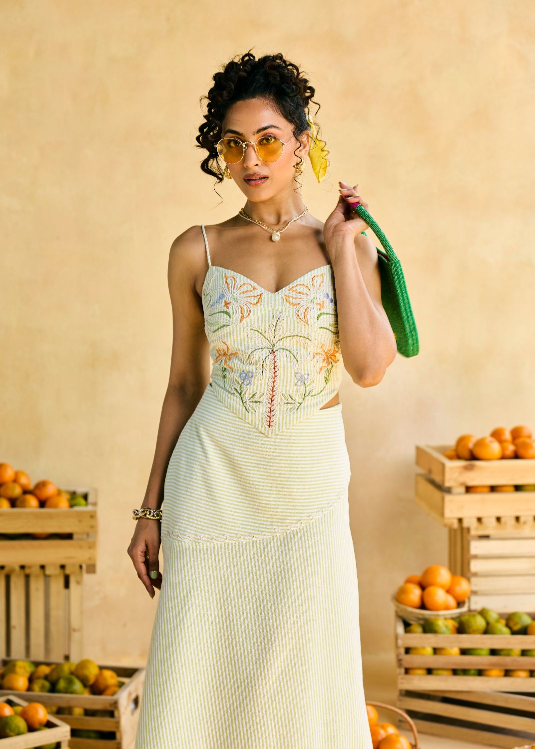 Palm Breeze Striped Midi Skirt