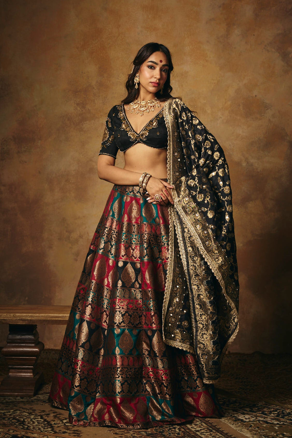 Mrinalini Black Banarasi Brocade Lehenga Set