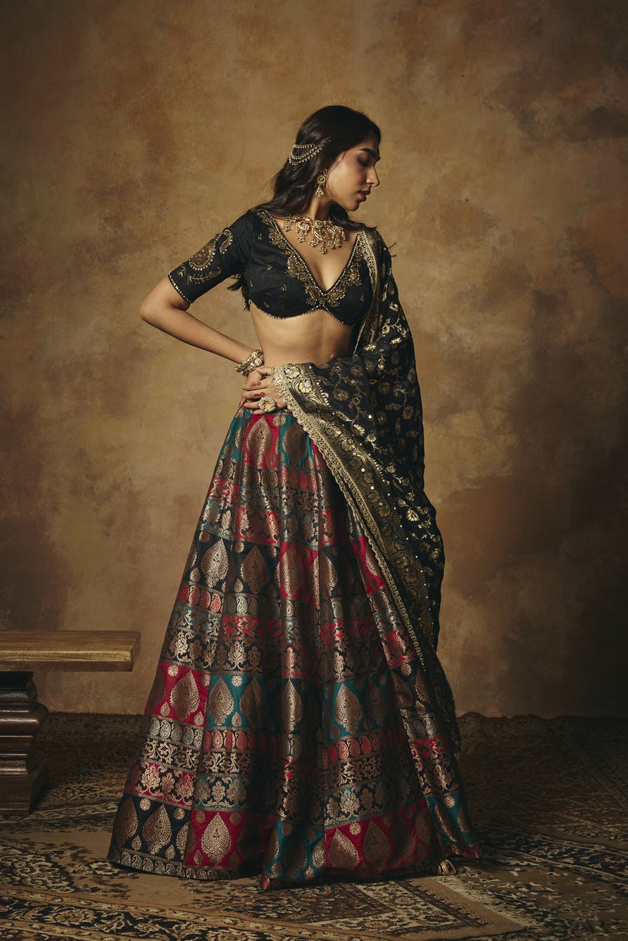 Mrinalini Black Hand Embroidered Raw Silk Blouse