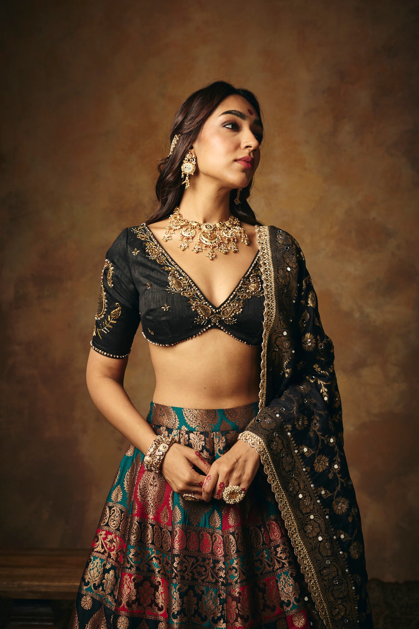 Mrinalini Black Banarasi Brocade Lehenga Set