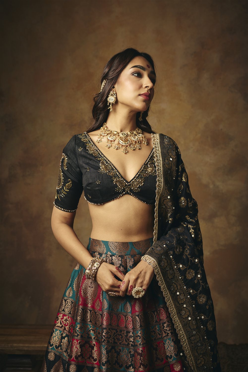 Mrinalini Black Hand Embroidered Raw Silk Blouse