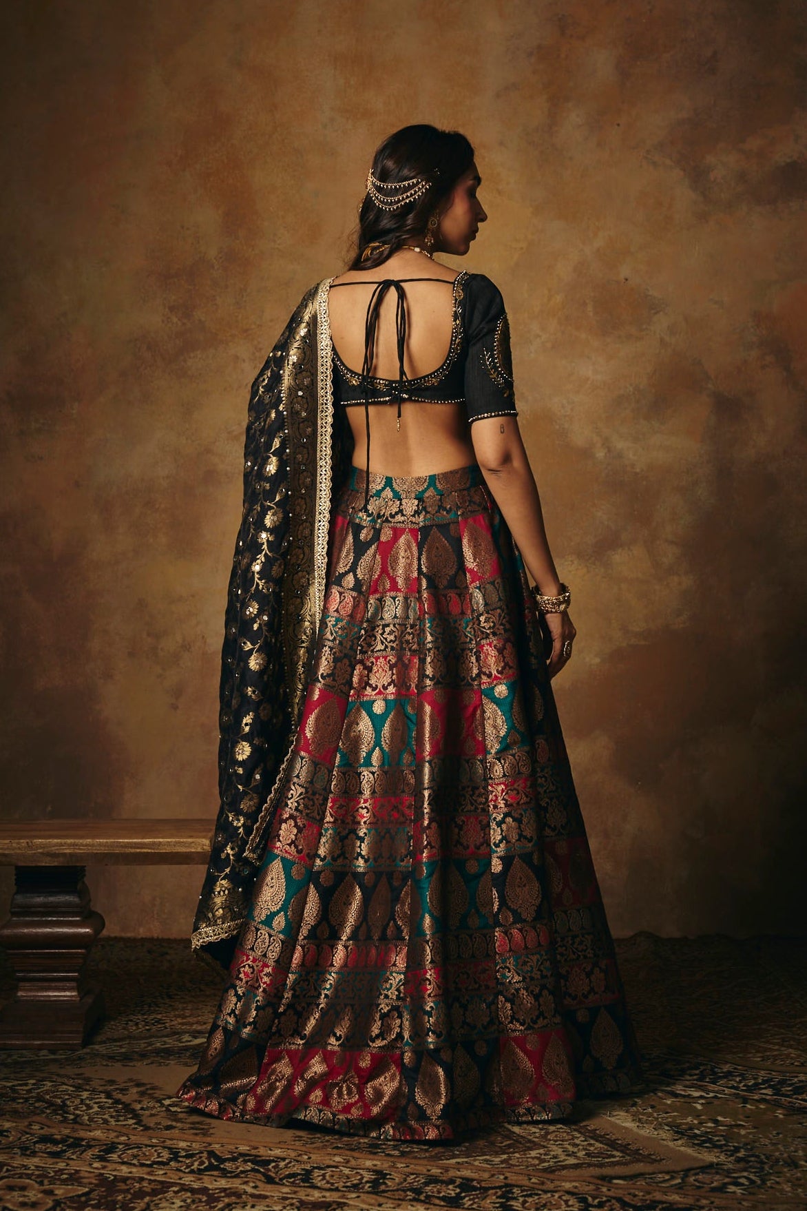 Mrinalini Black Banarasi Brocade Lehenga Set