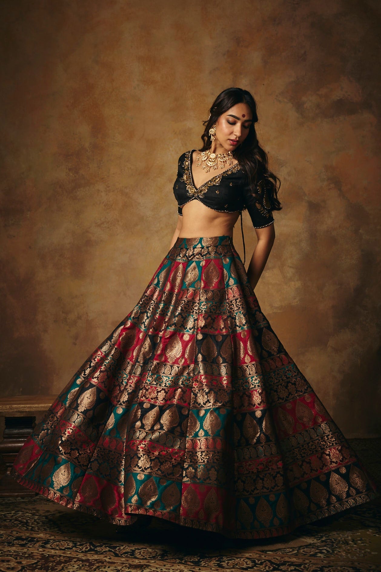 Mrinalini Black Banarasi Brocade Lehenga Set
