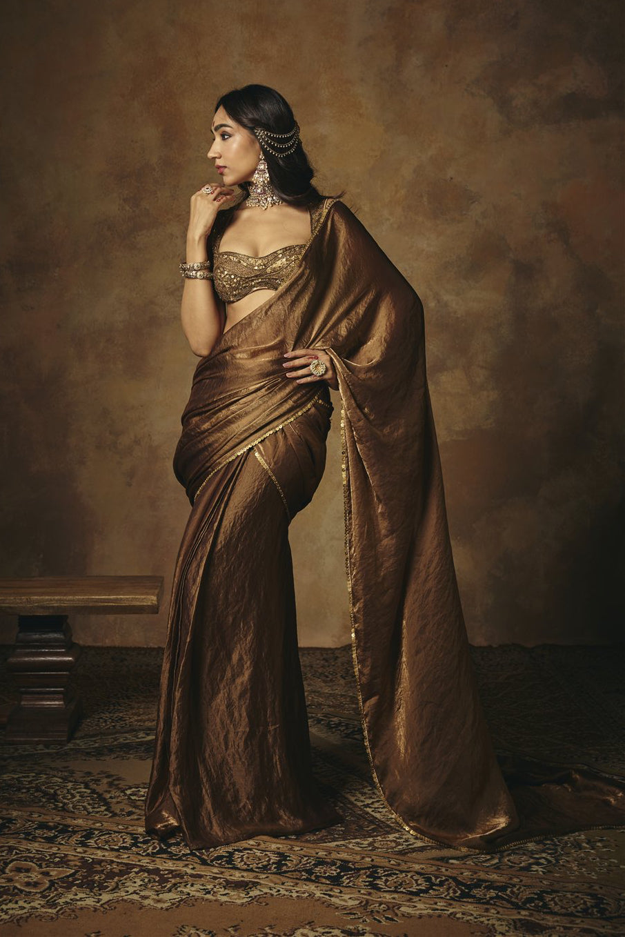 Hemangi Gold Dabka Embroidered Saree Set