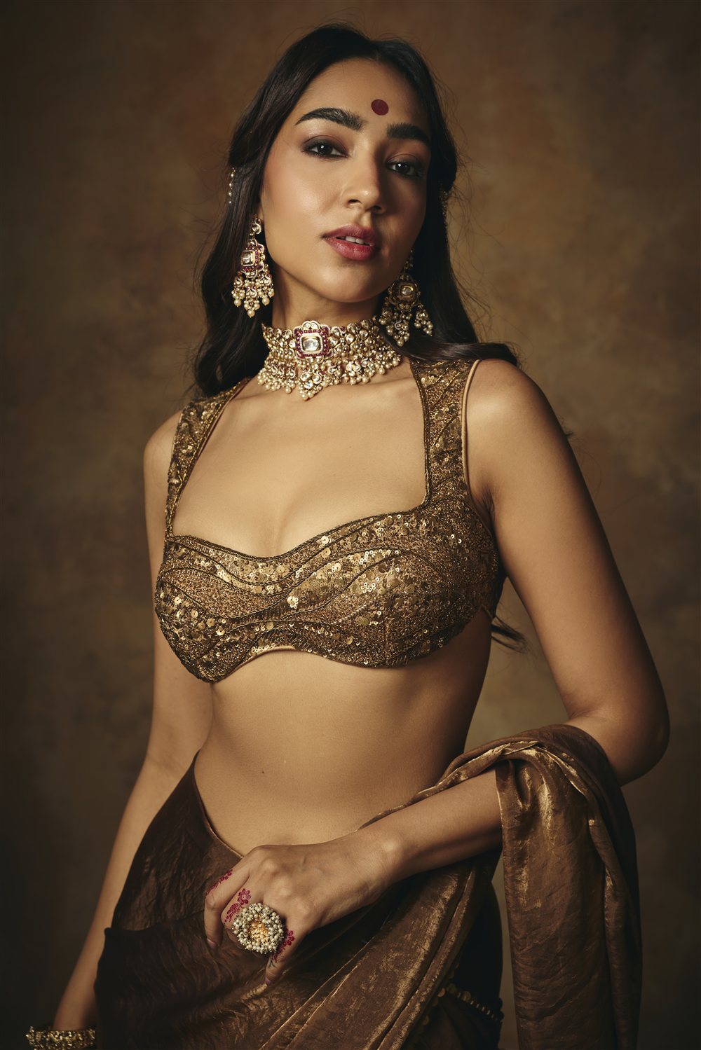 Hemangi Gold Dabka Embroidered Saree Set