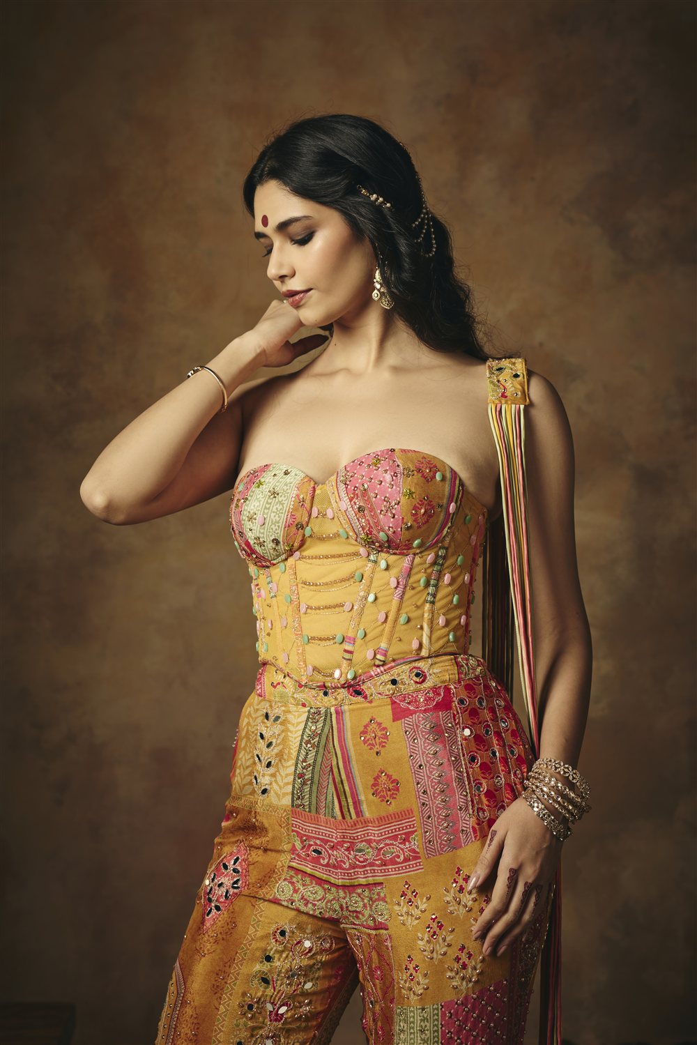Vasumati Yellow Hand Embroidered Corset Blouse