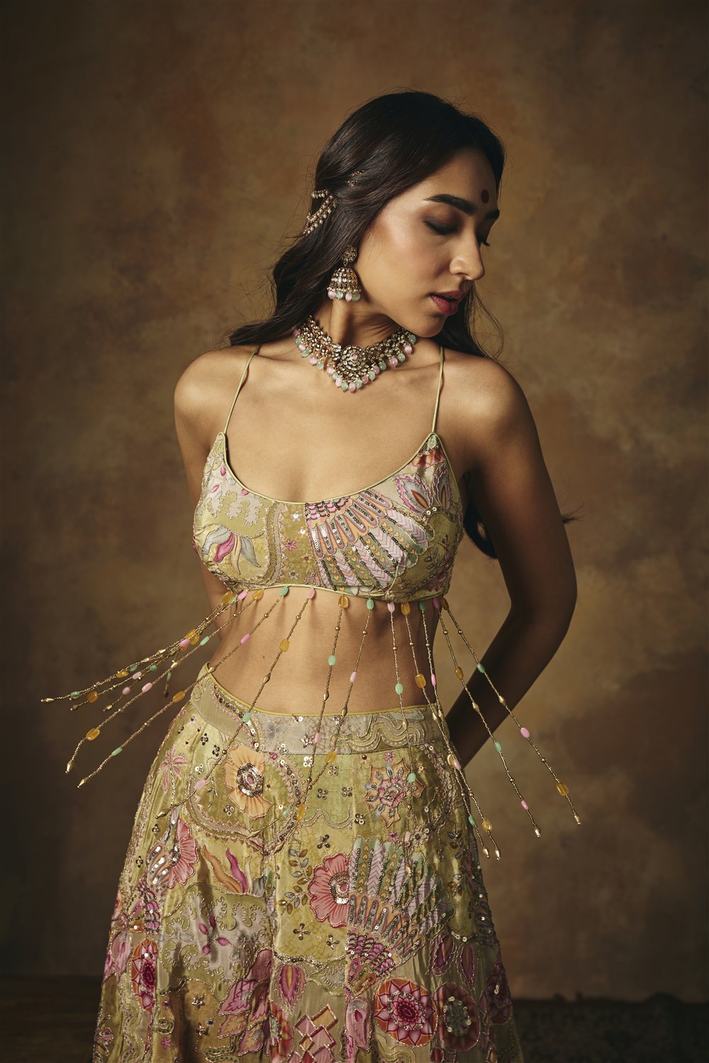 Kalish Green Embroidered Tassel Gharara Set