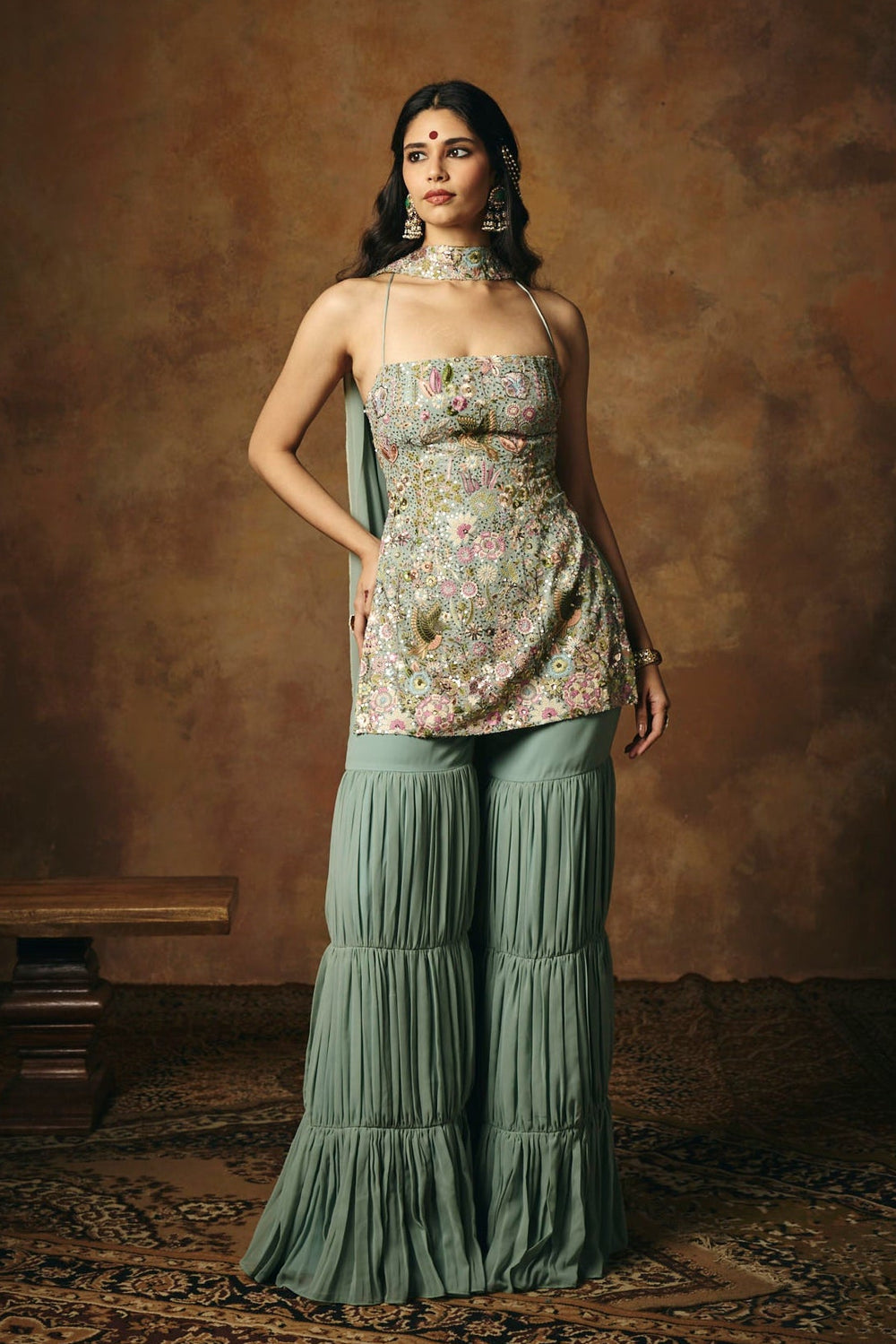 Indu Blue Embroidered Sharara Set