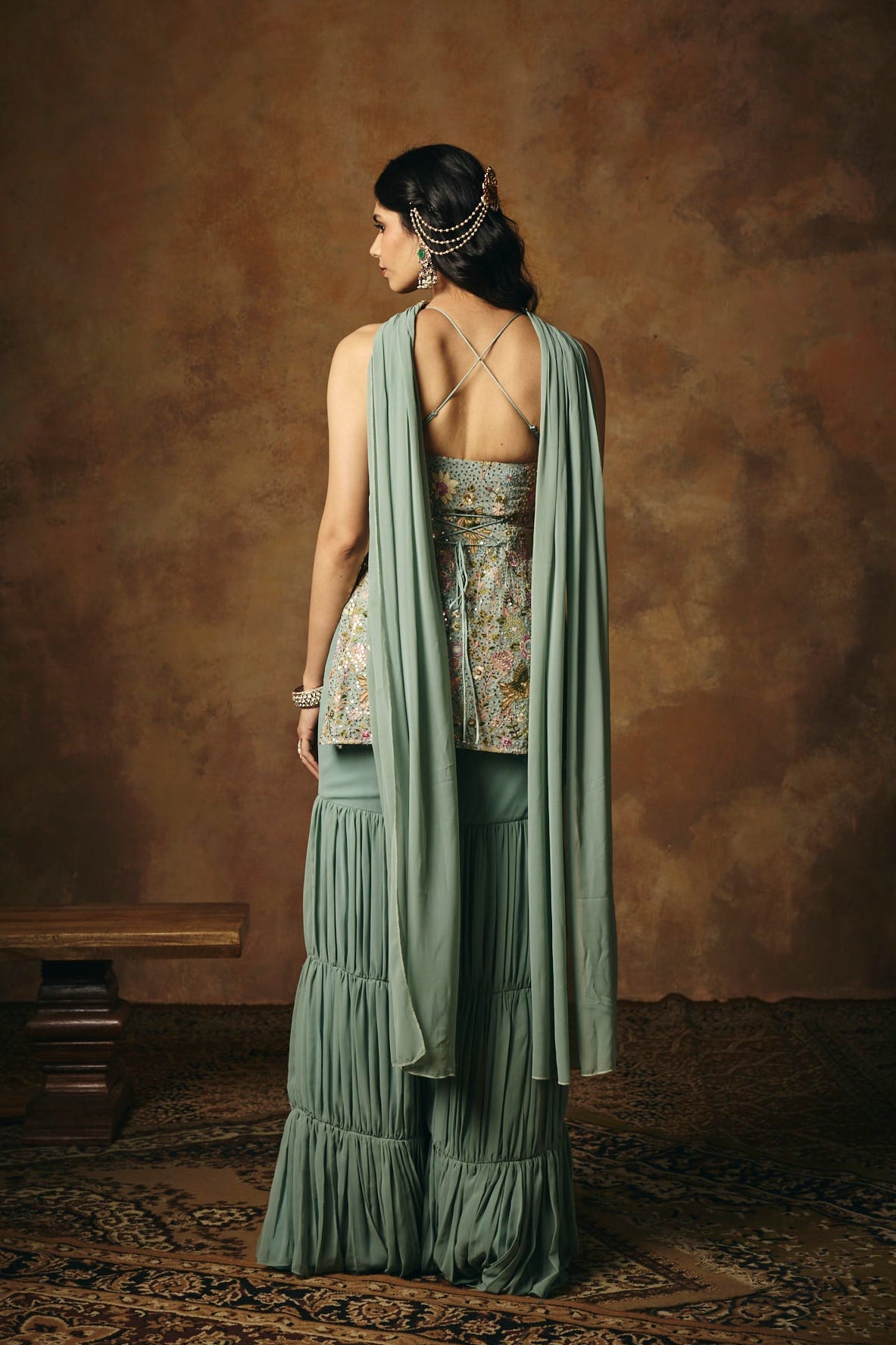 Indu Blue Embroidered Sharara Set