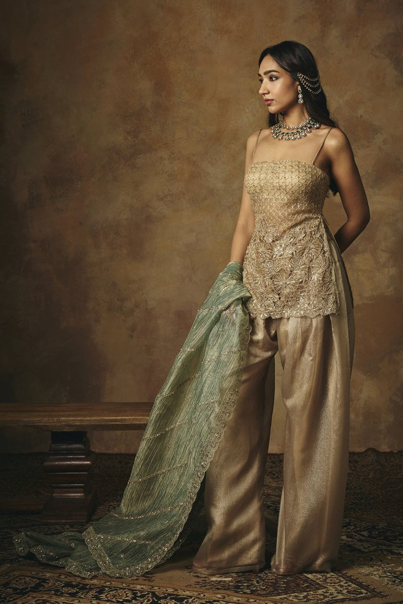 Aarunya Gold 3D Embroidered Farshi Suit Salwar Set
